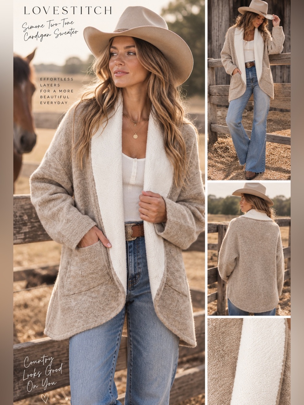 lovestitch Simone Two-Tone Teddy Cardigan Jacket - Beige & Cream